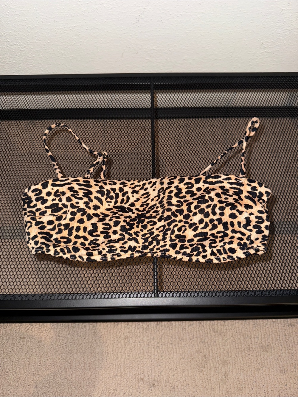 Hollister Leopard Print Bandeau Tank Top with Straps - Beige/Black